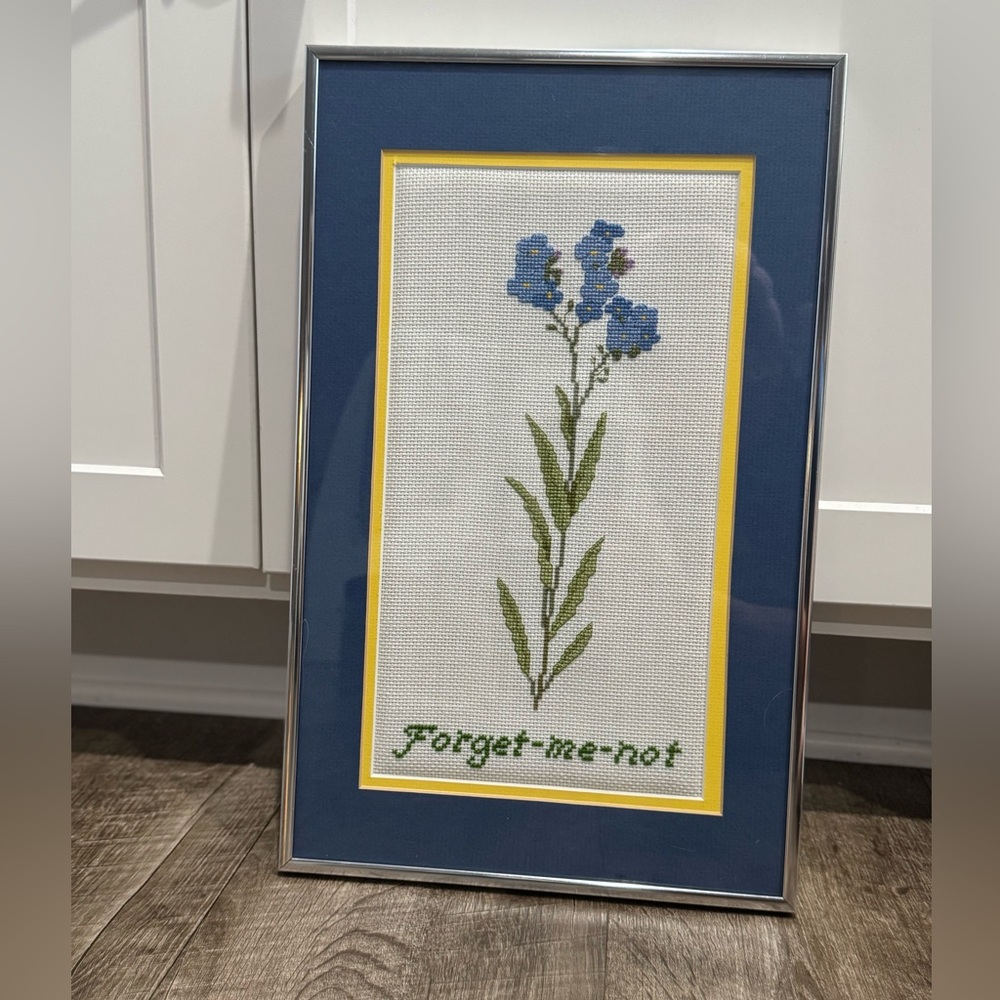 Alaskan Wild Flowers Cross Stitch Pattern, Forget-Me-Not, framed